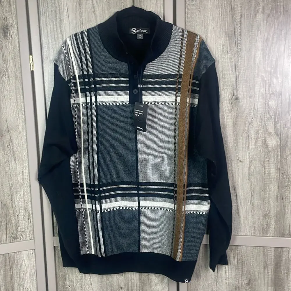 New! Vintage 90's Coogi style streetwear henley sweater men's XL